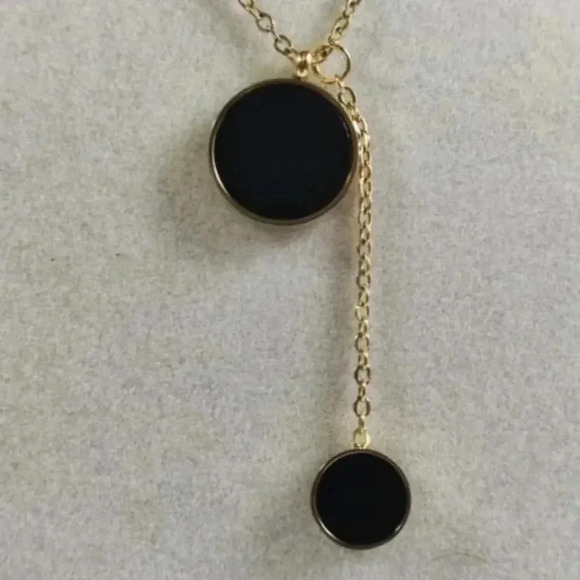 *NEW*  18K Gold Plated Titanium Steel Necklace w/ Double Circle Pendants - Picture 3 of 7